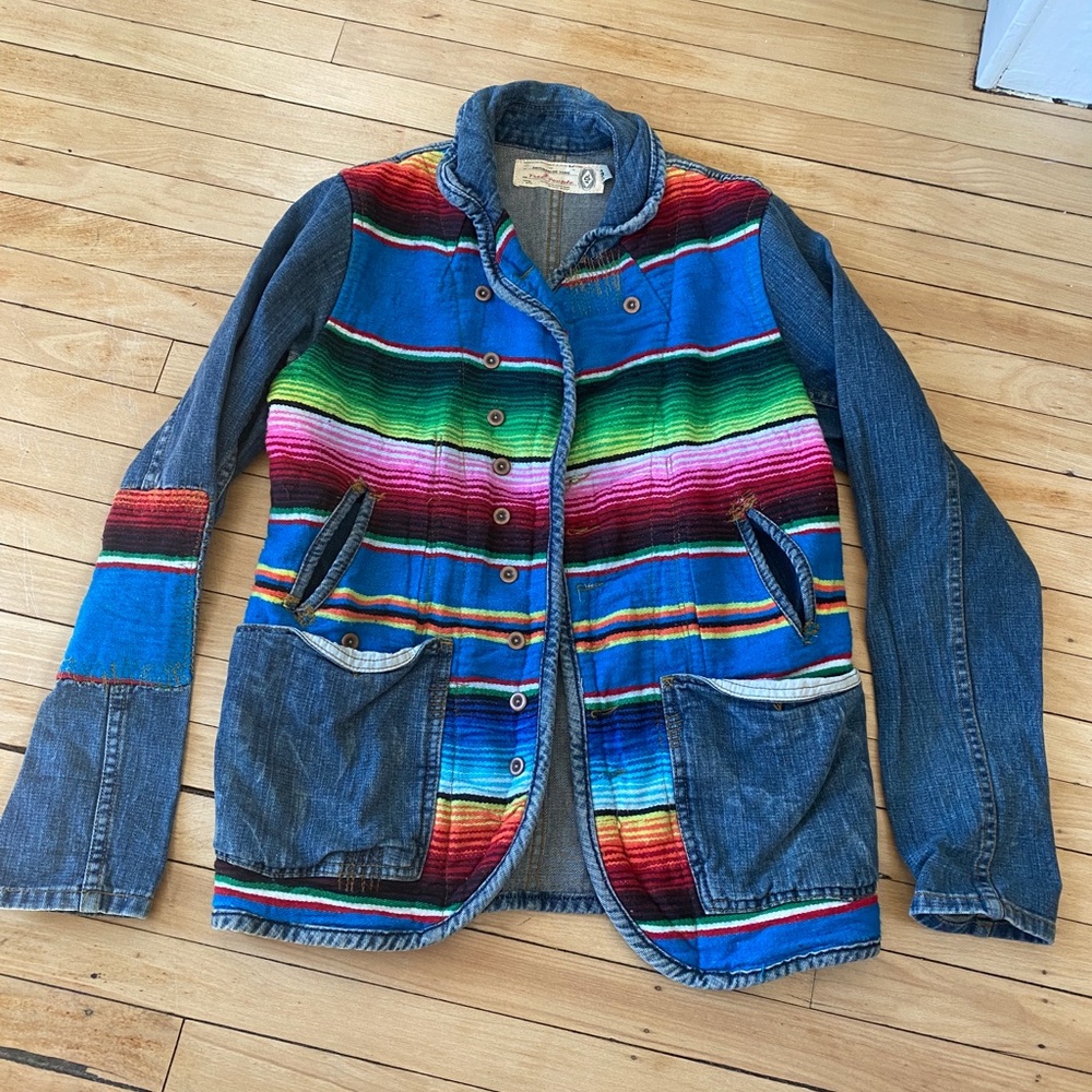 Free People denim and Boho fabric patchwork jacket
